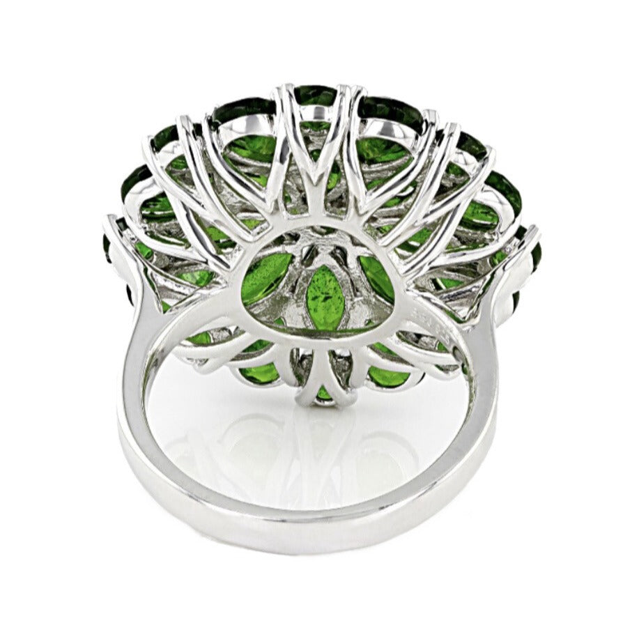 6.34ctw Green Chrome Diopside Rhodium Over Sterling Silver Cluster Ring Size 7