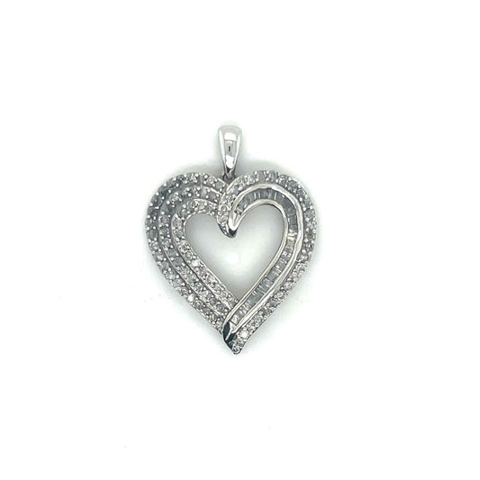 1 ct Diamond Heart Pendant 10 k White Gold 3.2 g