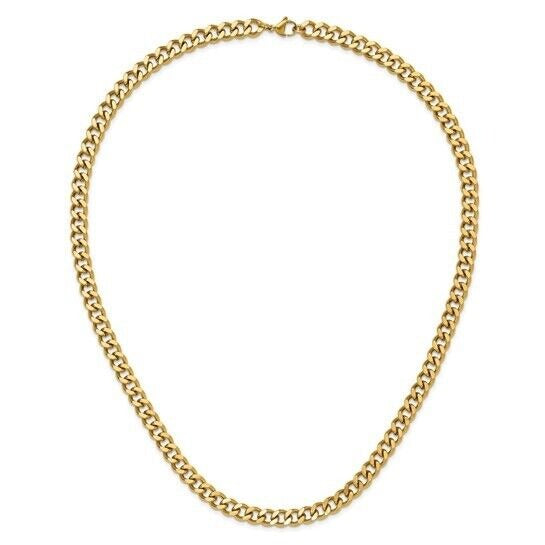 Chisel Stainless Steel Polished Yellow IP-plated 8mm Curb 24 inch Chain Necklace