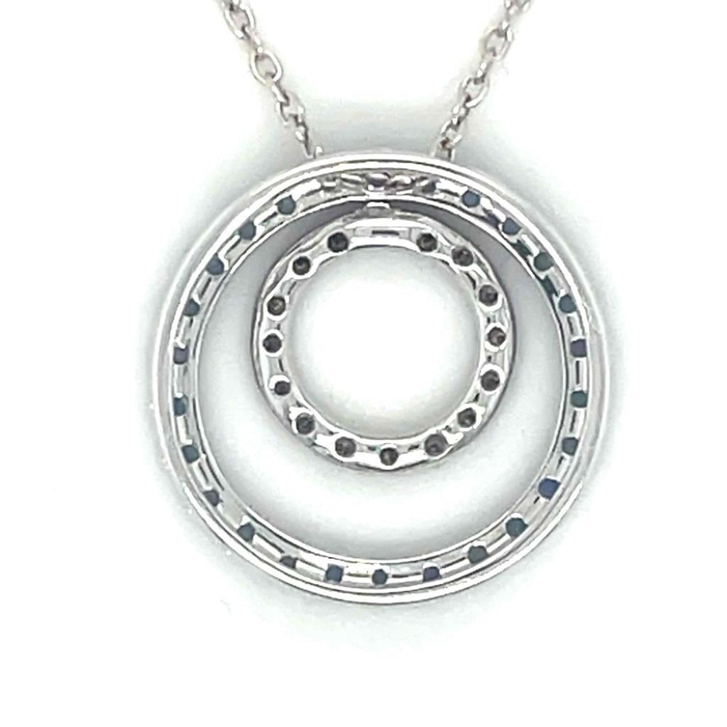 14K White Gold Blue Sapphire & Diamond Circle Pendant Necklace 18"