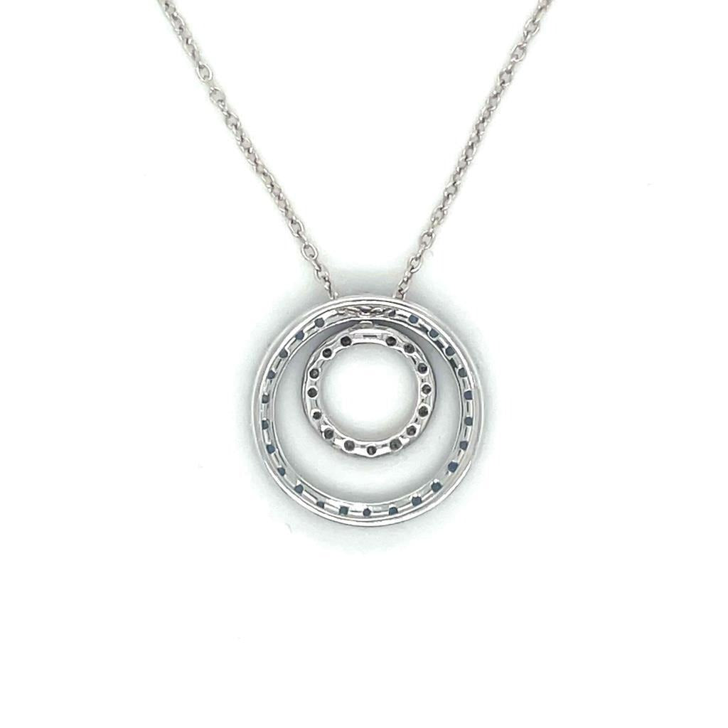 14K White Gold Blue Sapphire & Diamond Circle Pendant Necklace 18"