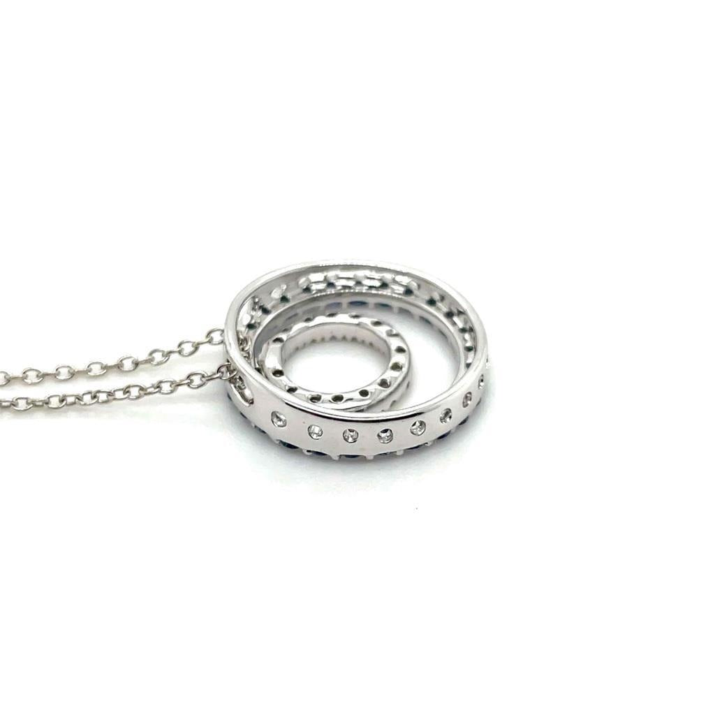 14K White Gold Blue Sapphire & Diamond Circle Pendant Necklace 18"