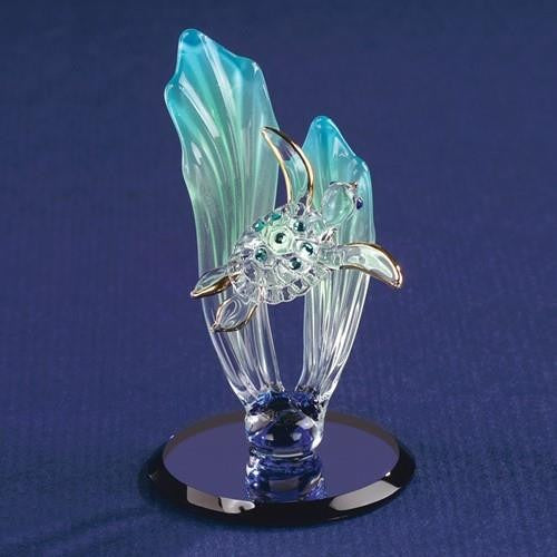 Handmade Sea Turtle Glass Figurine Crystals Blue Base