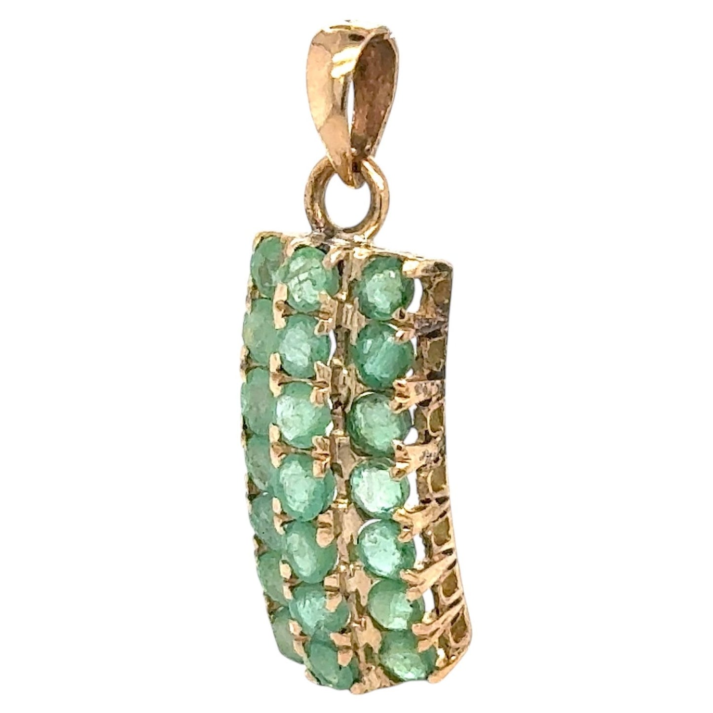 Emerald 14k Yellow Gold Bar Pendant 2.9g