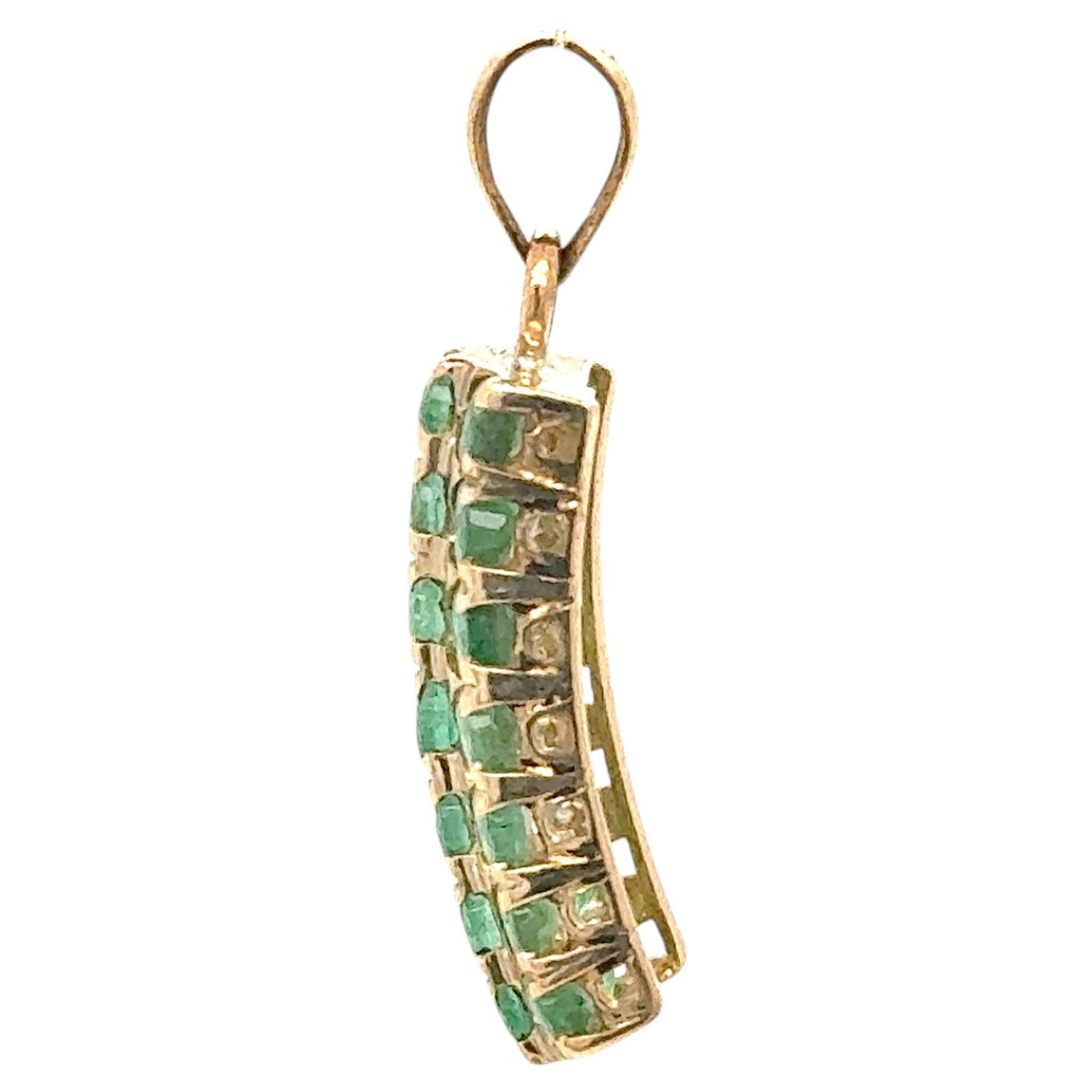 Emerald 14k Yellow Gold Bar Pendant 2.9g