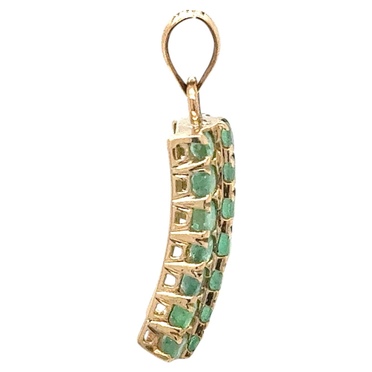 Emerald 14k Yellow Gold Bar Pendant 2.9g