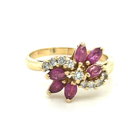 Vintage 14K Yellow Gold Ruby & Diamond Ring 1 Ct 4.3g Size 8.5