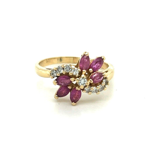 Vintage 14K Yellow Gold Ruby & Diamond Ring 1 Ct 4.3g Size 8.5