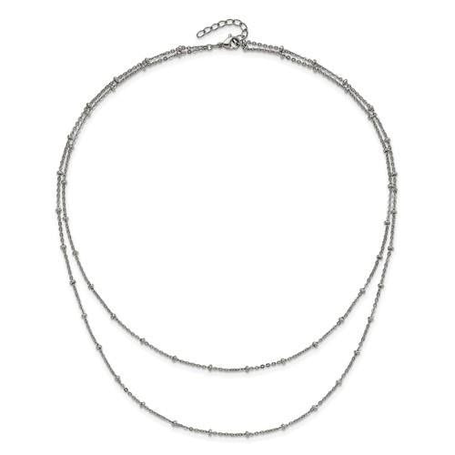 Chisel Stainless Steel Polished 2-Strand Beaded 16+1 inch Necklace