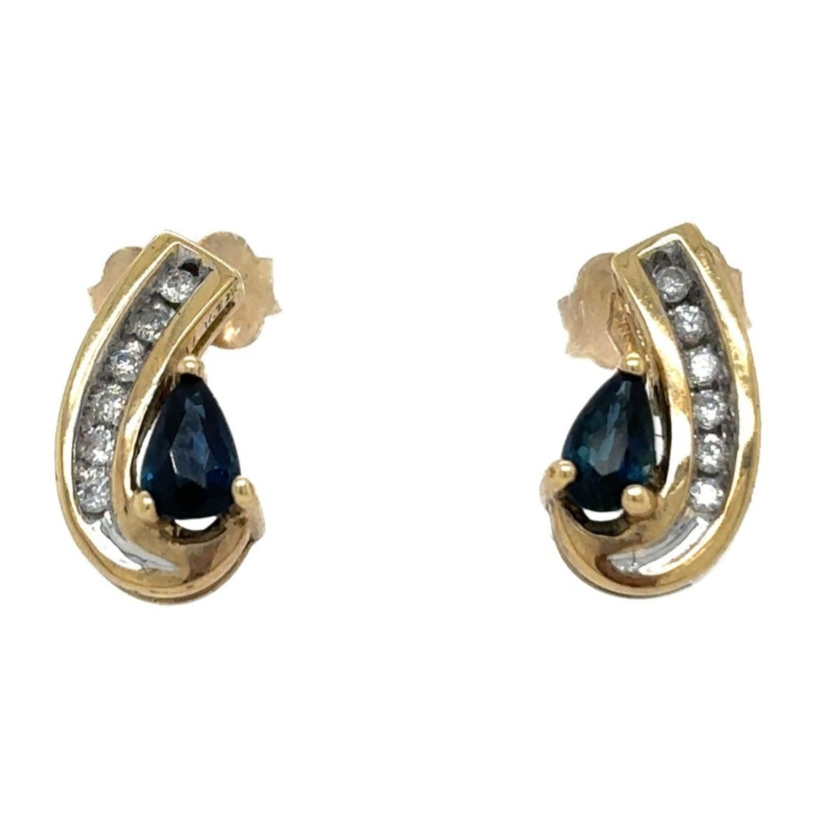 2/3ct Sapphire and 1/5ct Diamond 14k Yellow Gold Earrings 2.6g