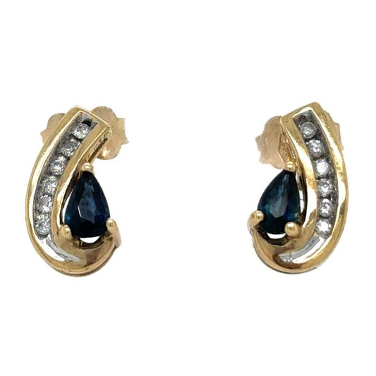2/3ct Sapphire and 1/5ct Diamond 14k Yellow Gold Earrings 2.6g