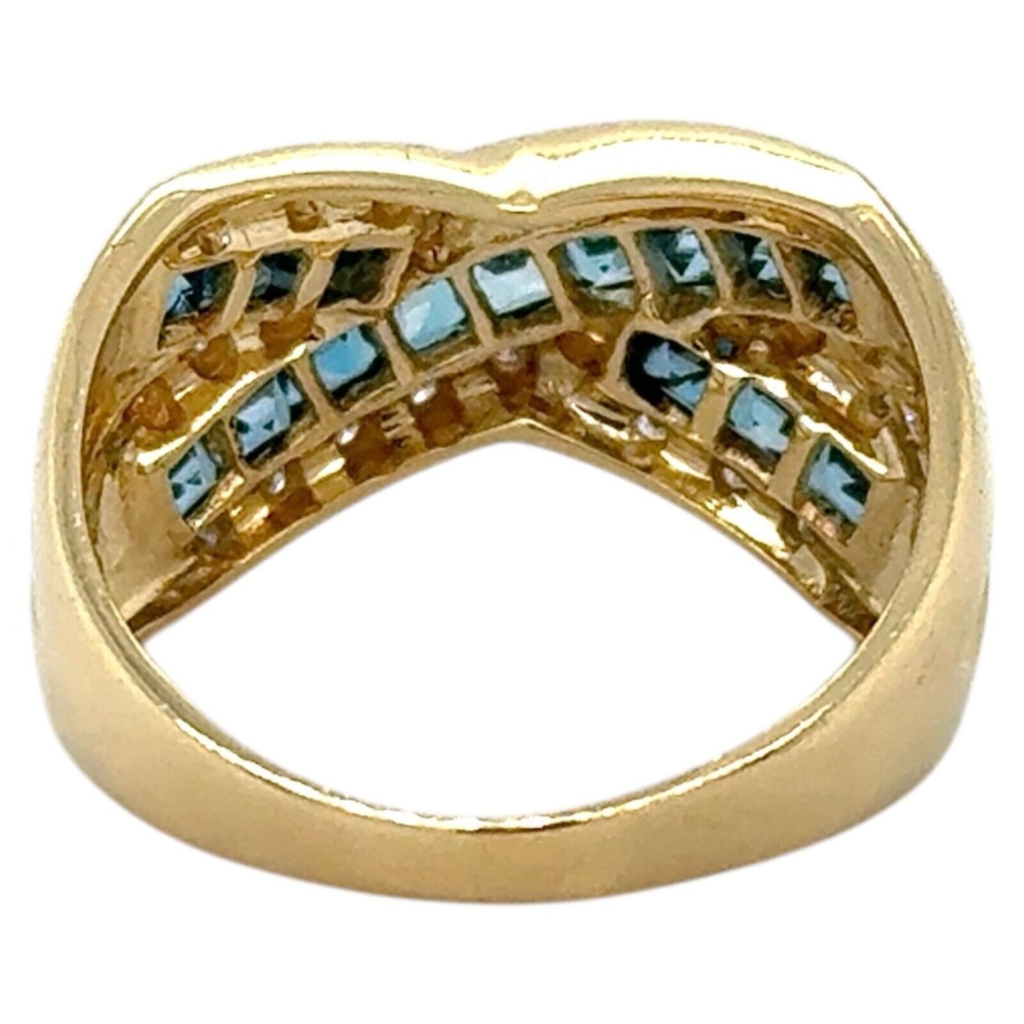 14k Yellow Gold Blue Topaz and 1/10ctw Diamond Ring 6.2g Size 9