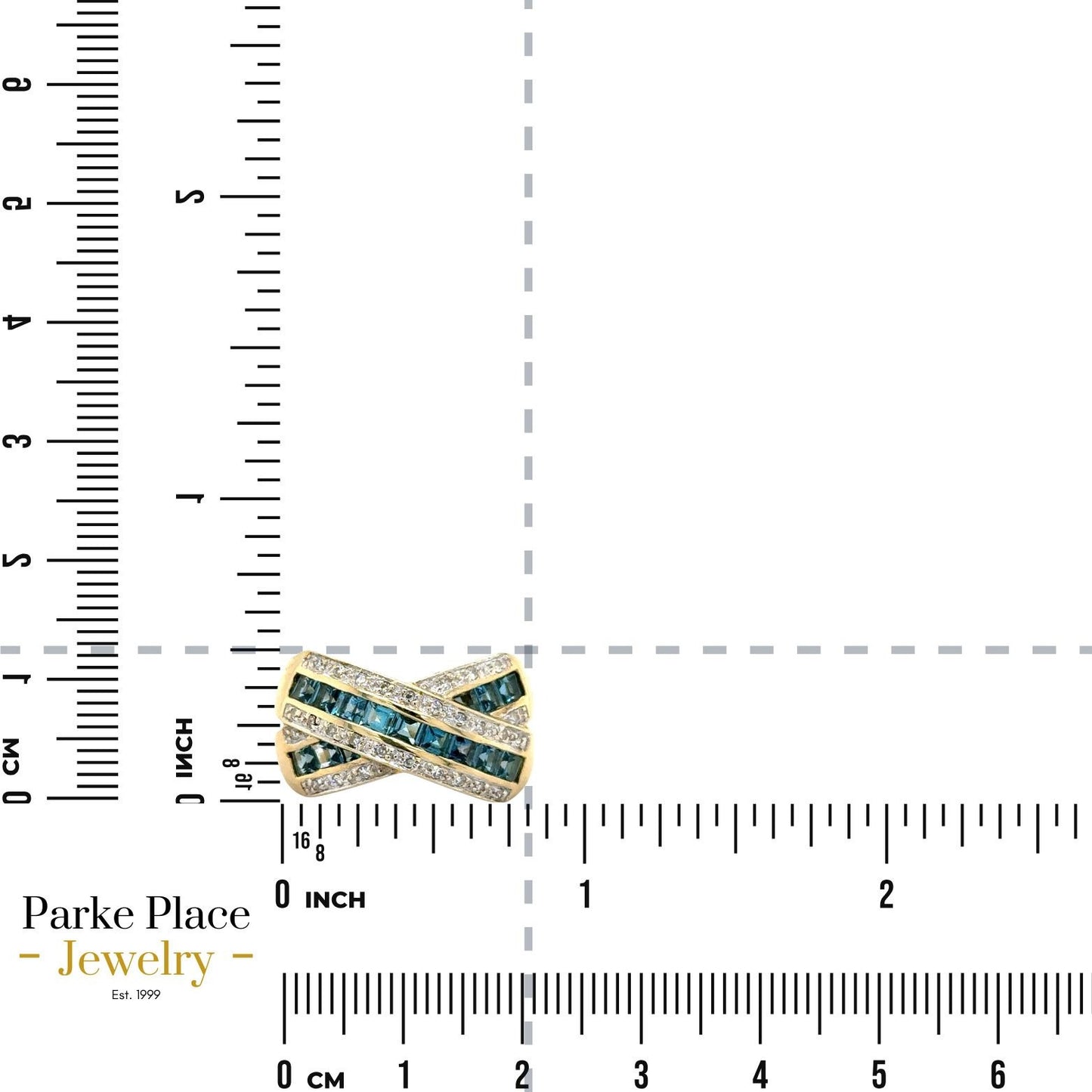 14k Yellow Gold Blue Topaz and 1/10ctw Diamond Ring 6.2g Size 9