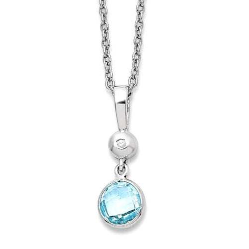 Sterling Silver Rhodium-plated White Ice Blue Topaz and Diamond 18 inch Necklace