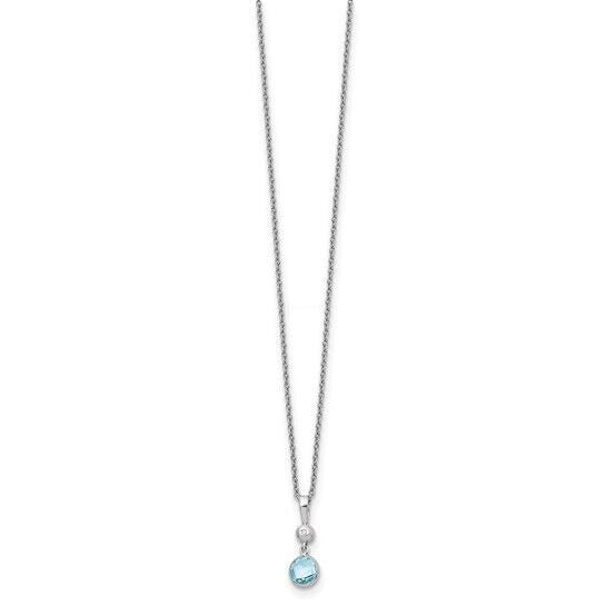 Sterling Silver Rhodium-plated White Ice Blue Topaz and Diamond 18 inch Necklace