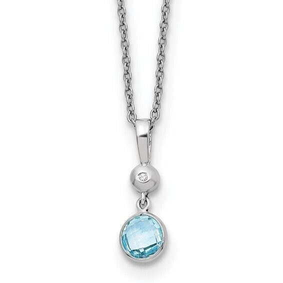 Sterling Silver Rhodium-plated White Ice Blue Topaz and Diamond 18 inch Necklace