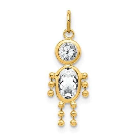 10k Yellow Gold Cubic Zirconia and April Boy Birthstone Charm Pendant