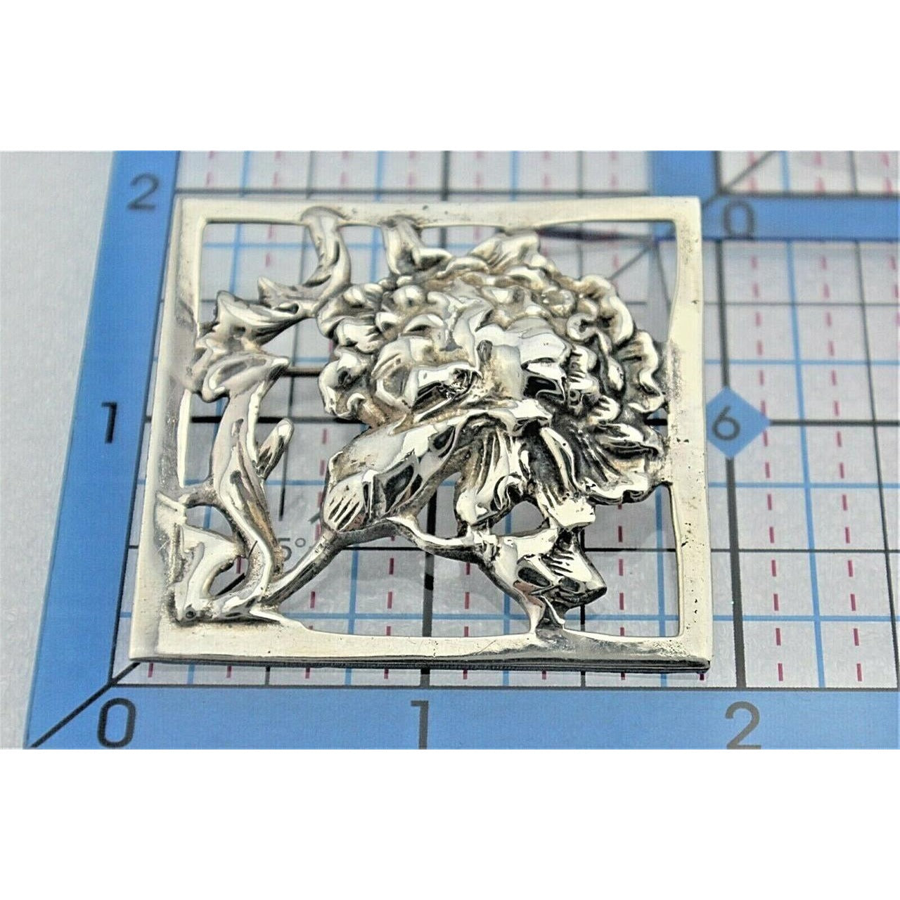 Vintage Square Flower Pin .925 Sterling Silver 15.9g