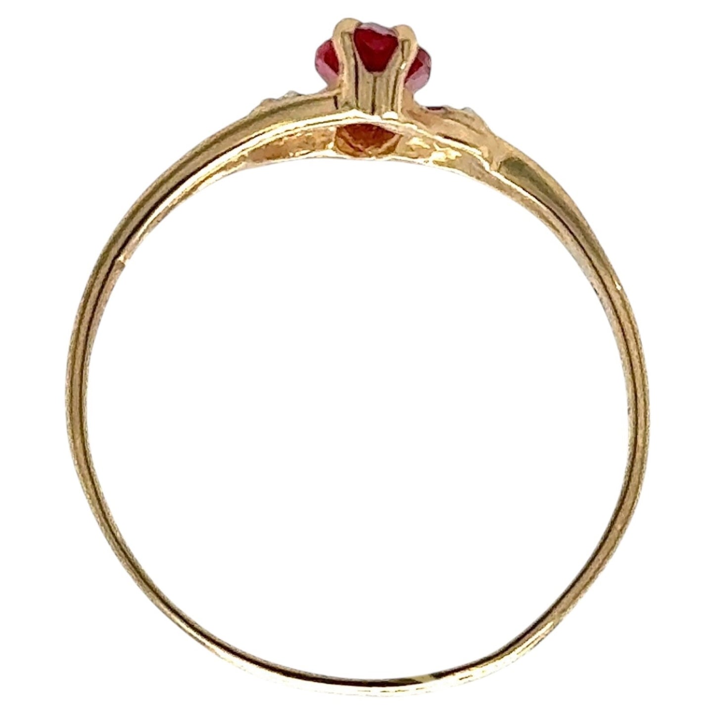 Created Ruby Solitaire & Diamond 10k Yellow Gold Ring 1.3g Size 8.25