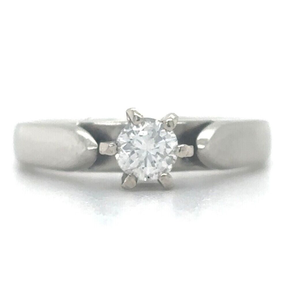 14k White Gold 1/4ctw Diamond Solitaire Size 4.25 Engagement Band Ring 2.5g