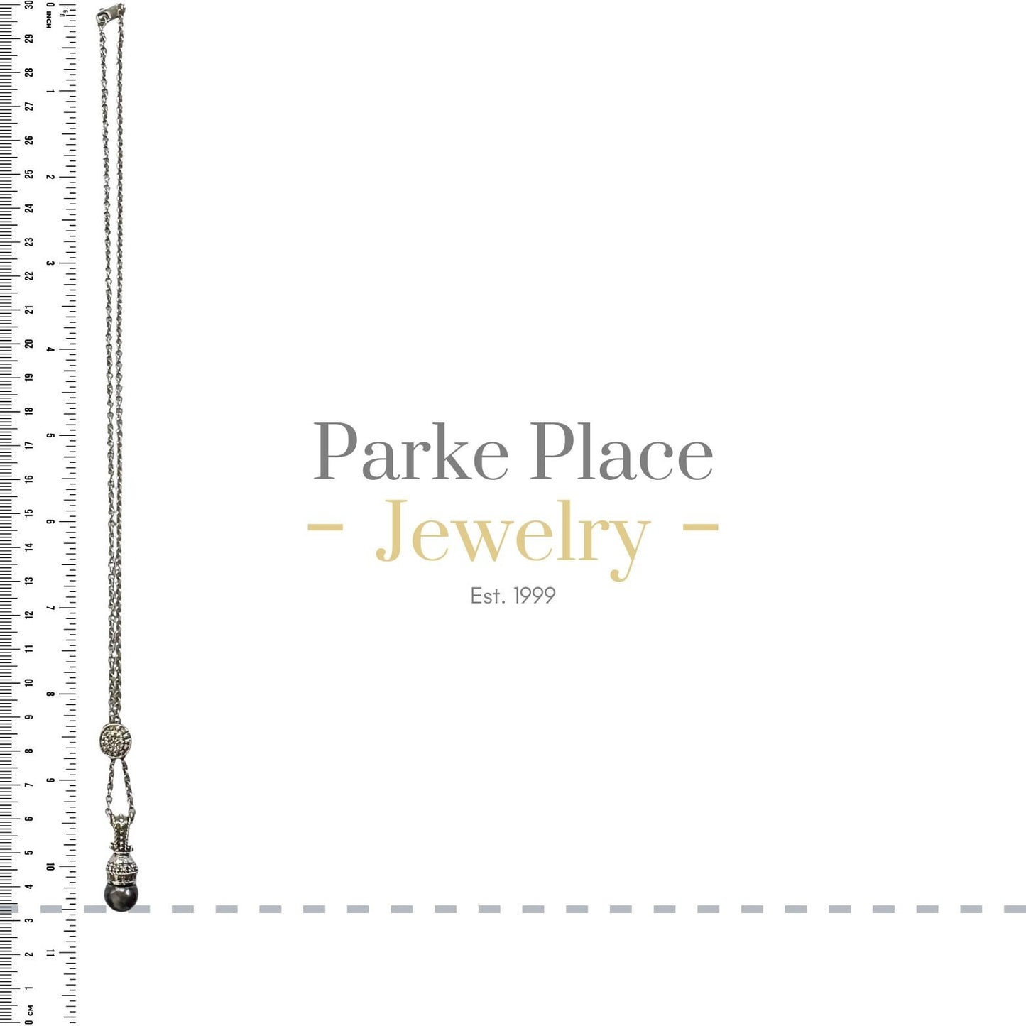 Luxury Black Pearl & Diamond Pendant Necklace 14k White Gold Cable Chain