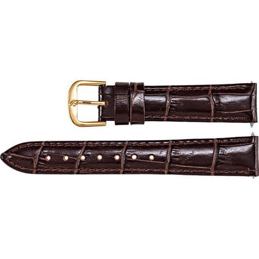Ladies 12mm Regular Brown Leather Alligator Grain Padded Strap Band