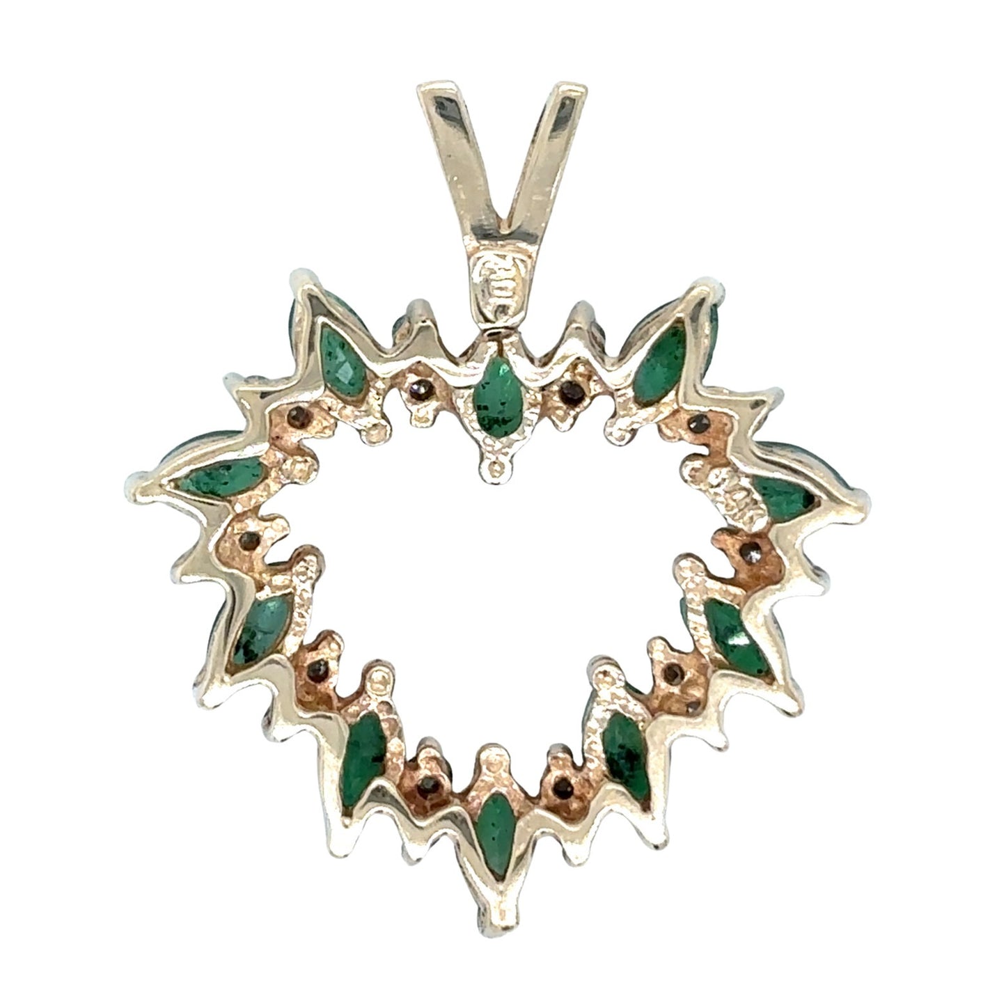 14k Yellow Gold Emerald 1/5ctw Diamond Heart Pendant 3.3g