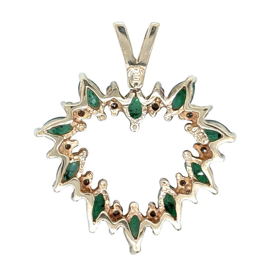 14k Yellow Gold Emerald 1/5ctw Diamond Heart Pendant 3.3g