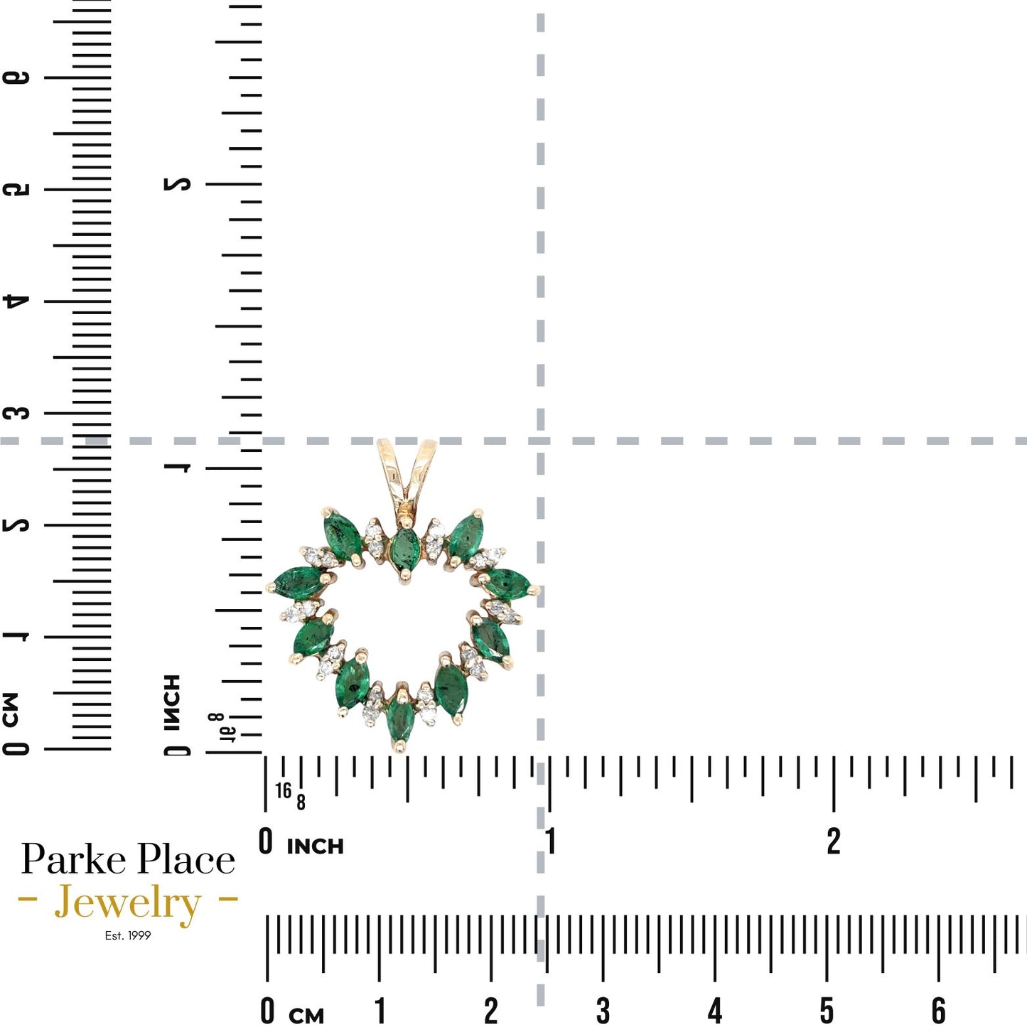 14k Yellow Gold Emerald 1/5ctw Diamond Heart Pendant 3.3g