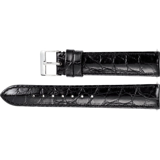 Men's 18 mm Regular Black Leather Crocodile Grain Padded Strap
