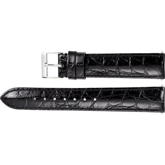 Men's 18 mm Regular Black Leather Crocodile Grain Padded Strap