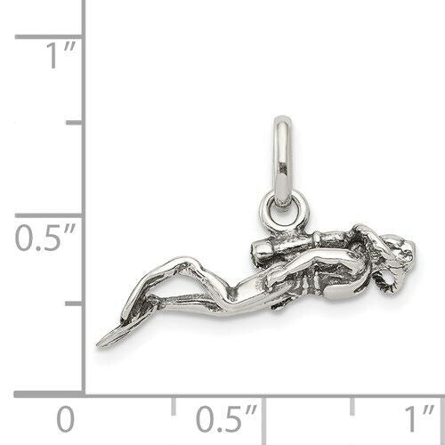 Sterling Silver Scuba Diver Charm Pendant