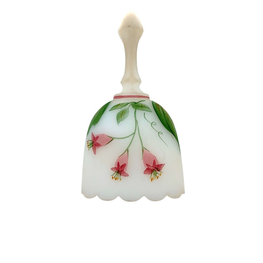 Vintage Fenton Hand-Painted White Satin Bell Floral Design & Scalloped Edge Signed