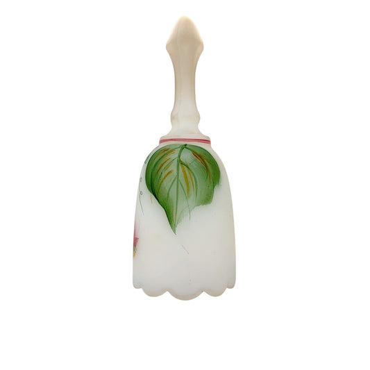 Vintage Fenton Hand-Painted White Satin Bell Floral Design & Scalloped Edge Signed