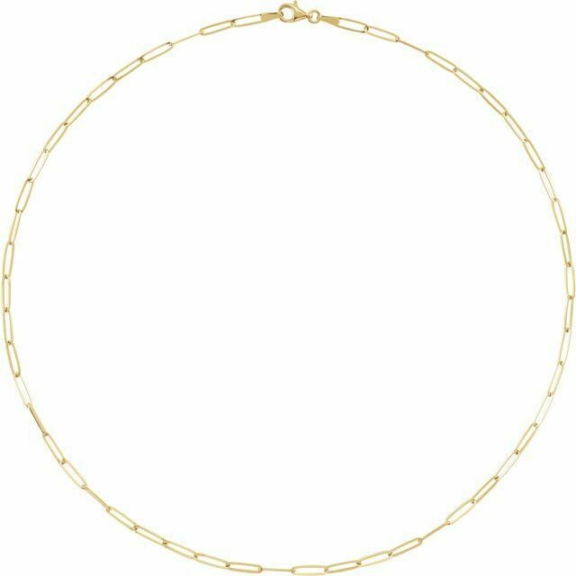 14K Yellow Gold 2.6 mm Elongated Paperclip Link 18 inch Chain