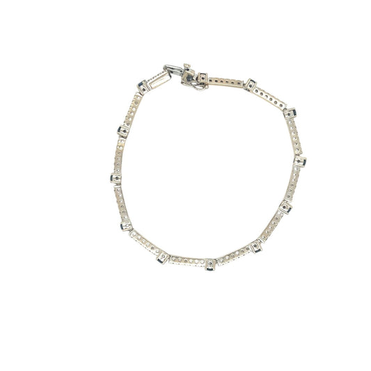 14k White Gold Tennis Bracelet With 1+ Ctw Diamonds & Blue Sapphires 7.25" 8.6g