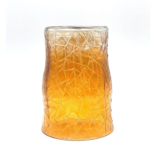 Vintage Carnival Glass Crackle Tumbler Marigold Orange Iridescent Water Cup 4.5" Tall