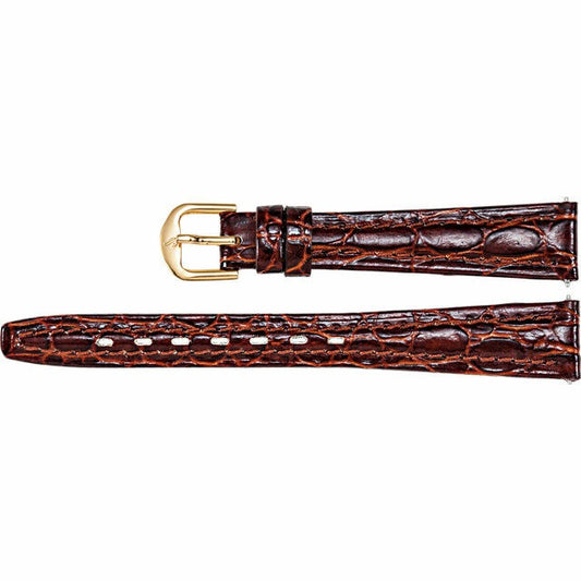 Ladies 14 mm Regular Brown Leather Crocodile Grain Semi-Padded Watch Strap Band