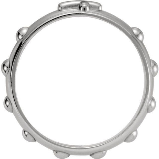 5mm Sterling Silver Rosary Ring .925 Cross Pattern & Beads Size 4