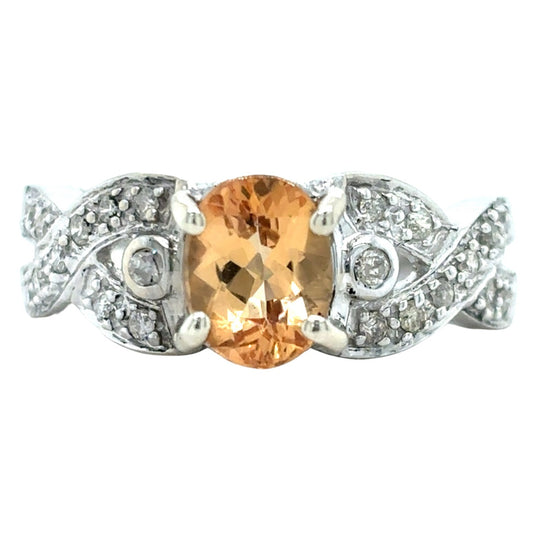 10k White Gold Yellow Topaz & Diamonds Ring 4.2g Size 7.25