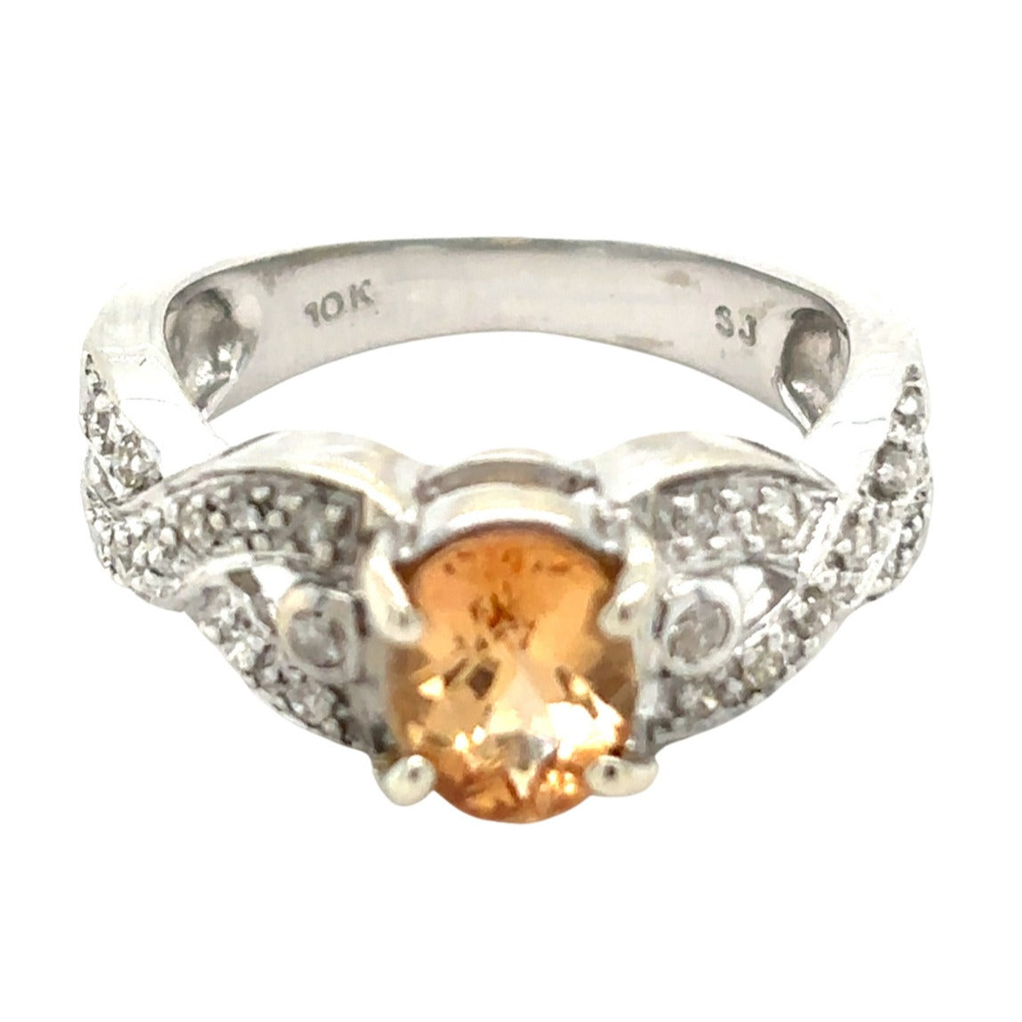 10k White Gold Yellow Topaz & Diamonds Ring 4.2g Size 7.25