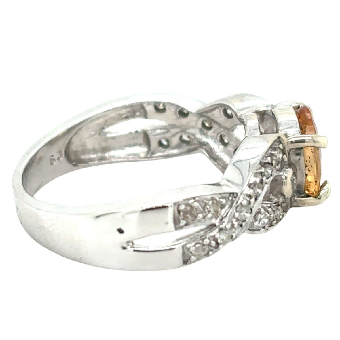 10k White Gold Yellow Topaz & Diamonds Ring 4.2g Size 7.25