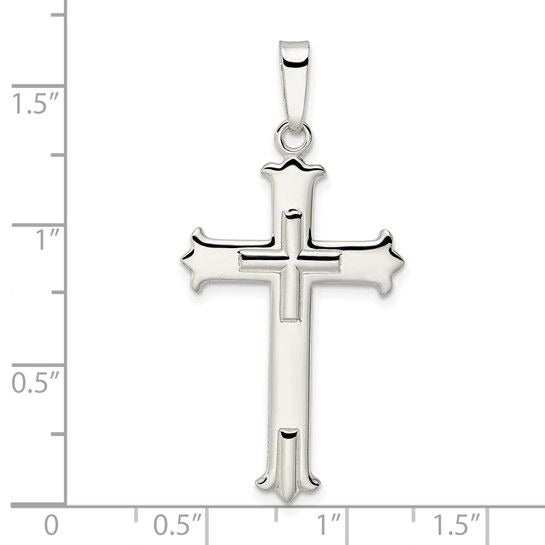 Sterling Silver Polished Fleur De Lis Cross Pendant Cross Center
