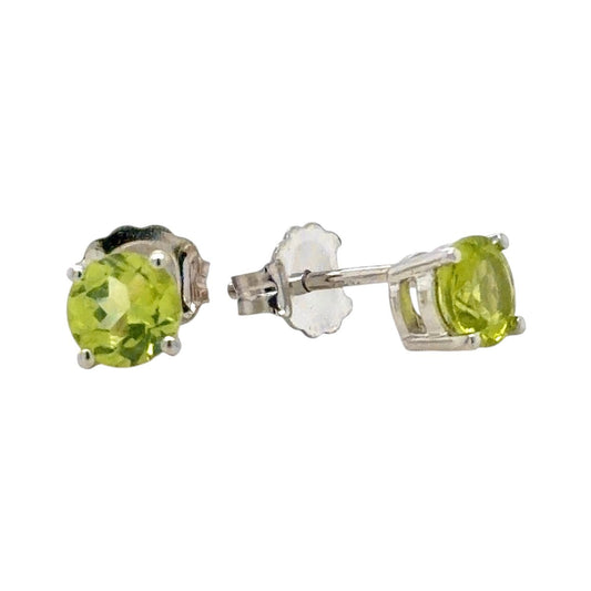 14K White Gold 5mm Round Peridot Stud Earrings With Backs