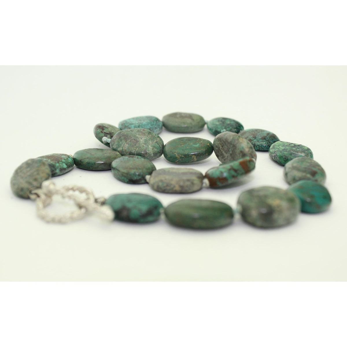 Natural Turquoise Stone Necklace 17.75" .925 Sterling Silver Toggle Clasp