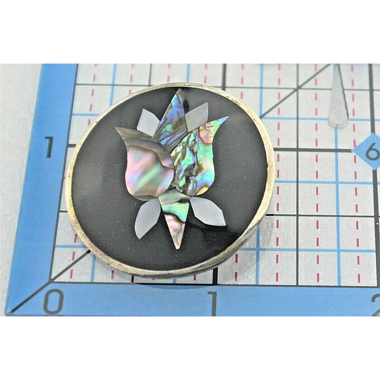 Vintage 925 Sterling Silver Mother Of Pearl Rose Inlay Pin Pendant 5.1g