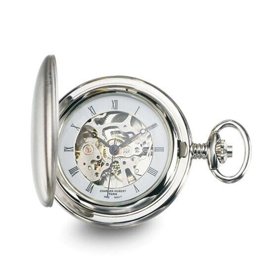 Charles Hubert Chrome-finish White Skeleton Dial Pocket Watch
