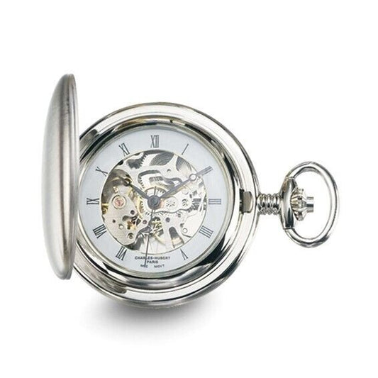 Charles Hubert Chrome-finish White Skeleton Dial Pocket Watch