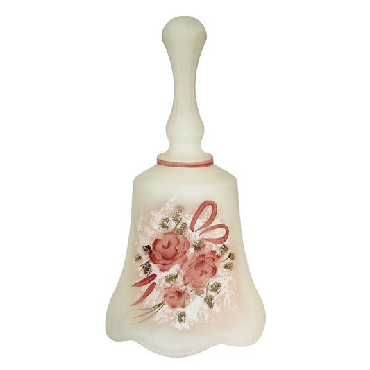 Fenton Matte White Bell Hand painted Pink Floral and Signed
