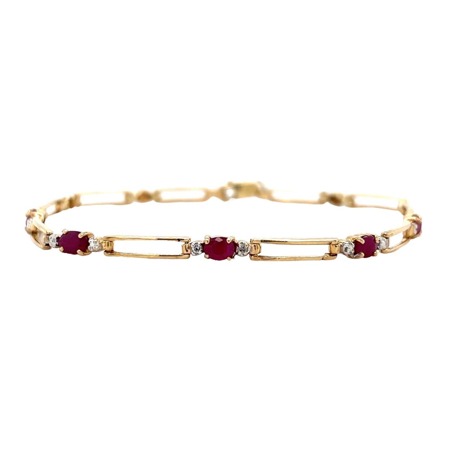 10k Yellow Gold 1.25ctw Ruby 7 inch Bracelet with Diamond Accents 3.9g